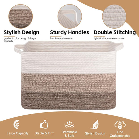 OIAHOMY Extra Large Blanket Basket, 90L Cotton Rope Woven Laundry Basket for Toy & Blanket Storage (Gradient Brown)