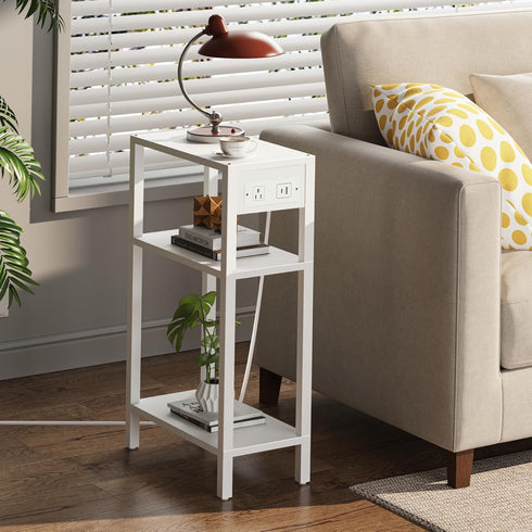 TB01BW079 TUTOTAK Narrow Side Table with Charging Station,Small End Table with USB Ports and Outlets, Skinny Sofa