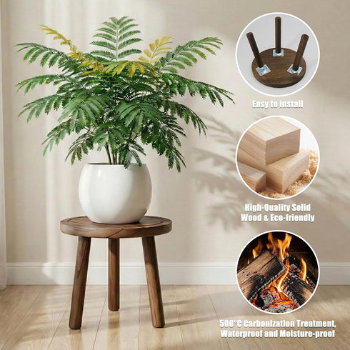 SEQUEDA Wood Plant Stands Indoor, Updated Single Plant Stand Modern Plant Table for Large Plants, Wooden Plant Stool