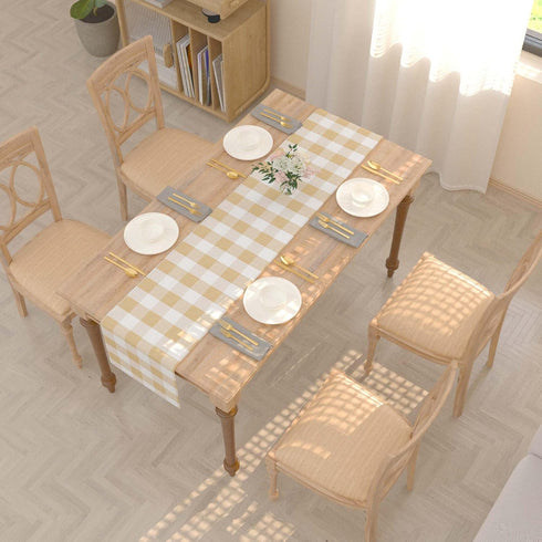 NATUS WEAVER 2 (12" 36") Cotton Beige & White Side Buffalo Check Farmhouse Table Runner for Family Dinners