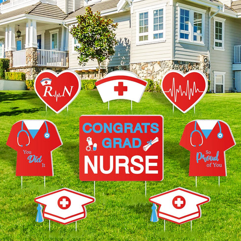Whaline 8Pcs Nurse Graduation Yard Signs with 16Pcs Stakes Grad Cap Nurse