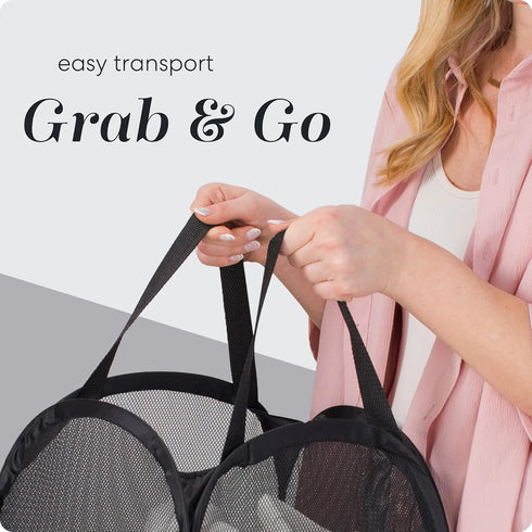 Handy Laundry Collapsible Mesh Pop Up Hamper, Wide Opening with Side Pocket - Sturdy, Foldable Design (Black | 2-Pack)