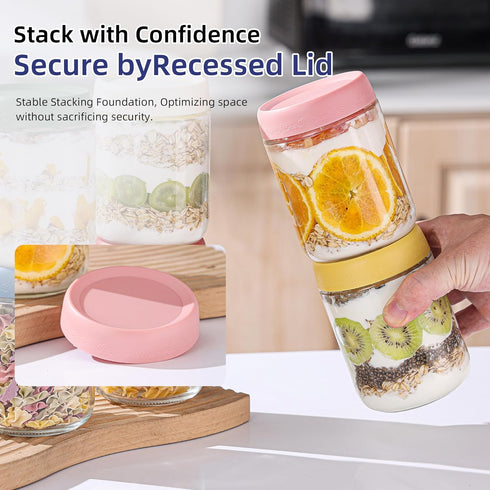 16 OZ 8 Pack, Smoothies(8 Pack) Overnight Oats Jars with Lids Glass Meal Prep Containers, Reusable Food Storage Jars