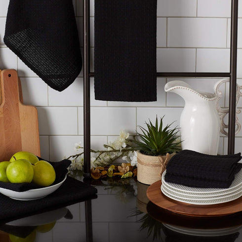 DII 6 Piece Recycled Cotton Kitchen Collection Dishtowel Set, 18x26, Black