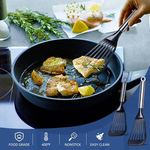 KSENDALO Thin Kitchen Spatula Turner for Egg, Fish, Slotted Flexible Plastic Spatula for Nonstick Cookware, Ideal