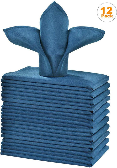 Navy Blue Cloth Napkins, 1-Dozen Solid Washable Fabric Set of 12, Perfect for Weddings, Parties, Holiday Dinner