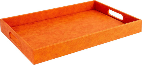Home Redefined Beautiful Modern Elegant 17.5"x12" Rectangle Orange Faux Leather Decorative Tray