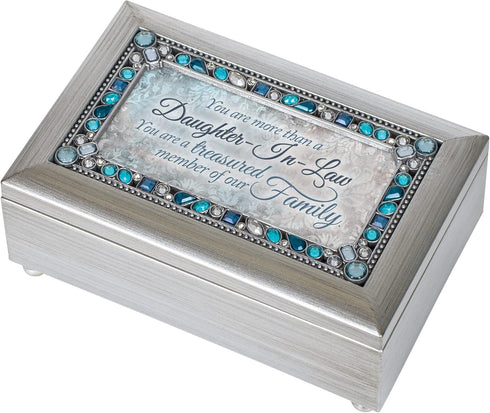 Cottage Garden Daughter in Law Silver Tone Jewel Beaded Petite Music Box