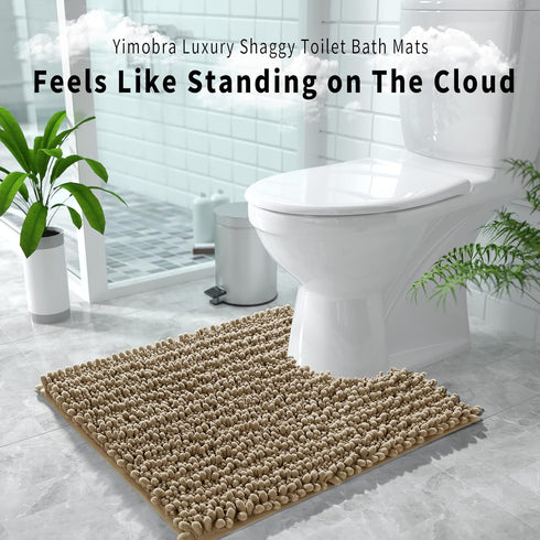 Yimobra Luxury Shaggy U-Shaped Toilet Rug, 24.4 X 24.4 Inches, Soft Contour Mat for Bathroom Floor, Non Slip Bath