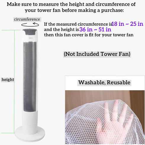 Mesh Cover for Oscillating Tower Fan, Reusable Dustproof Cover for 35" to 46" Tower Fans, 1 Pack
