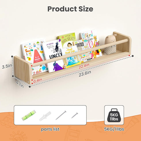 2 Pack 23.6 Inch upsimples Nursery Book Shelves, Floating Bookshelves for Wall, Baby Nursery Decor, Small Solid Wood
