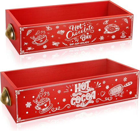 QIKSION 2 Pcs Hot Cocoa Bar Station, Wood Hot Chocolate Bar Organizer
