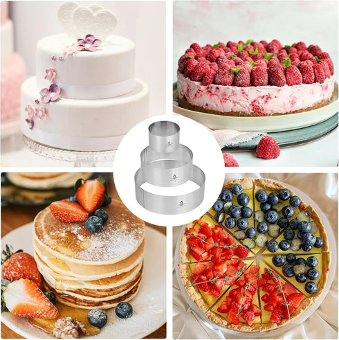 Hilstita 3Pcs Cake Molds for Baking, Stainless Steel Mousse Cake Rings, Round Bakeware Tools