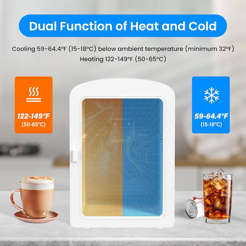 Simple Deluxe 6L Portable Mini Fridge with Observation Window, Warmer and Cooler, 9 Can Capacity, White