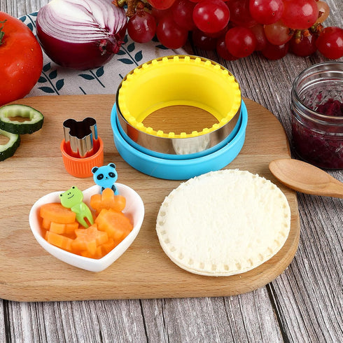 Sandwich Cutter and Sealer, Round Heart Star 3Pcs Shapes Decruster Press Mold + 8pcs Mini Vegetable Cookie Cutters