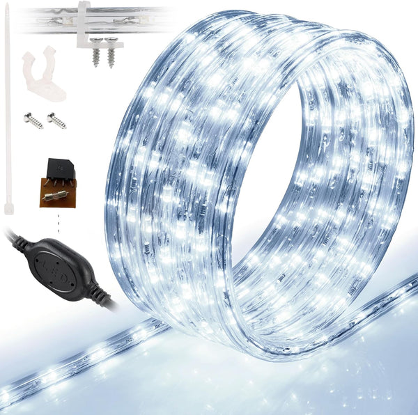 WYZworks 216LEDs 20ft LED Outside Rope Lights, Outdoor ETL Certified Waterproof Flexible Tube, Cool White