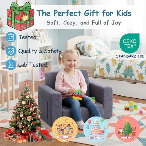 2-in-1 Tiita Kids Sofa, Kid Chairs, Convertible Children Couch to Lounger, Flip Out Kids Chair, Toddler Armrest Chair
