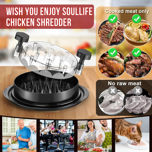 SoulLife Chicken Shredder Tool, 8 Inches Cooked Meat Shredder with Clear Lid, Ergonomic Design, Black