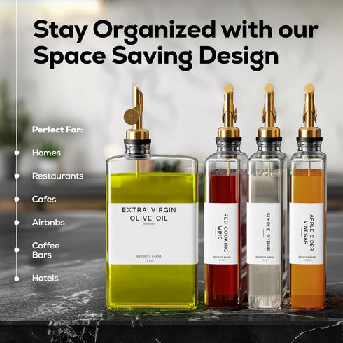 Set 2) Glass Olive Oil Dispenser Bottle for Kitchen by Brighter Barns - Coffee Syrup Dispenser, Oil and Vinegar Bottle