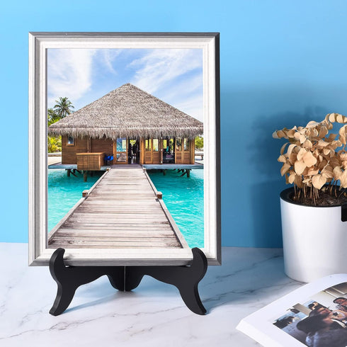 uxcell 2pcs 10" Easel Plate Holder, Wooden Folding Display Stand Black for Decorative Picture Frame