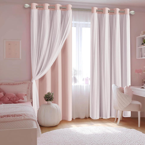 Grommet 52" 84", 2 DWCN Layered Curtains Blackout and Sheer Curtains with Tiebacks Top Window Curtain Panels for Living