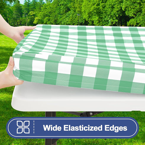 6 30"x72") Smiry Picnic Table Cover with Bench Covers, Waterproof Elastic Fitted Tablecloths for Foot Rectangle Tables