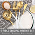 Serving Utensils Set of 5, Matte White Gold Large Spoon, Slotted Spoon, Serving Fork, Sugar Spoon, Butter Knife