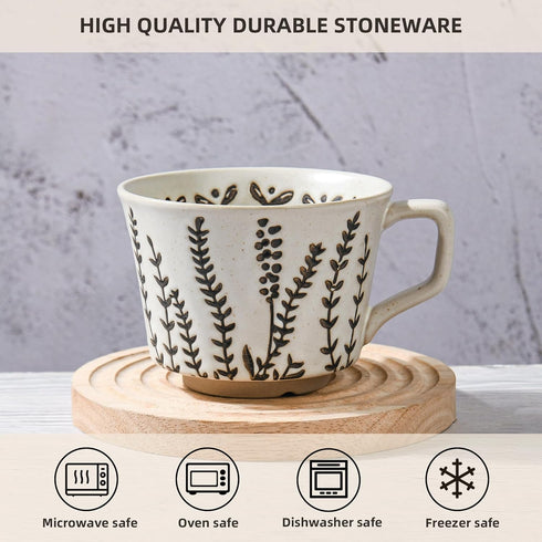 12oz Ceramic Coffee Mug, Unique Novelty Teacup with Large Handle, Stoneware for Tea, Mocha, Latte, Gift