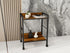 2-Tier Rolling Utility Cart Night Stand Organizer with Brown Wood Shelves and Black Metal Frame, End Side Table Storage