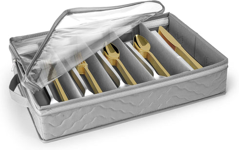 Sorbus Flatware & Utensil Storage - Gray Fabric Chest Box for Organizing Silverware, Cutlery, Flatware