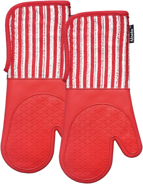 Silicone Oven Mitts - Heat Resistant 932? with Waterproof & Non-Slip Kitchen Mittens, Set of 2 Extra Long Gloves for