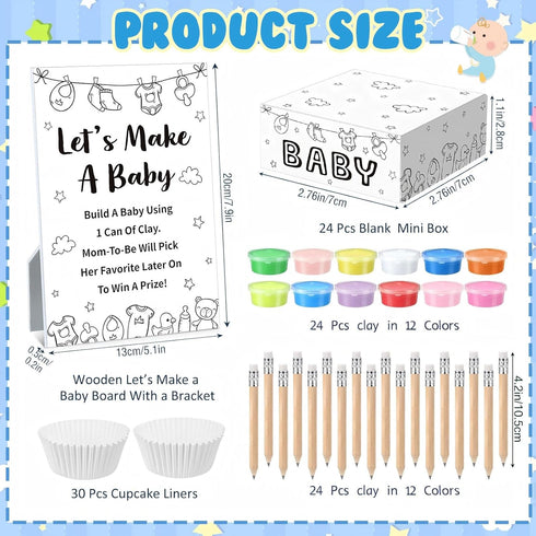 Blosssound Set 24 24 Funny Baby Shower Games Decorations Let's Make a Baby Clay Game Sign Play Clay Pencils Shower