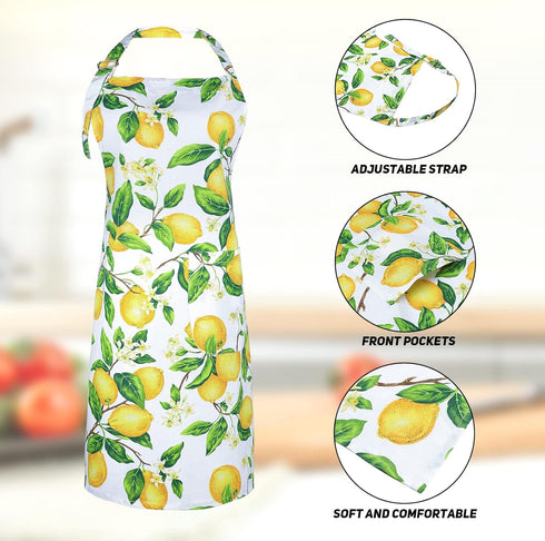 G2PLUS Thick Lemon Kitchen Apron with Pockets, Adjustable Cooking Apron for Baking, 30 x 25 inch