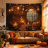 Lunerfex 60"x44" Enchanted Library Tapestry - Treehouse Bookshelf and Magic Lights Wall Hanging - Dark Fantasy Decor