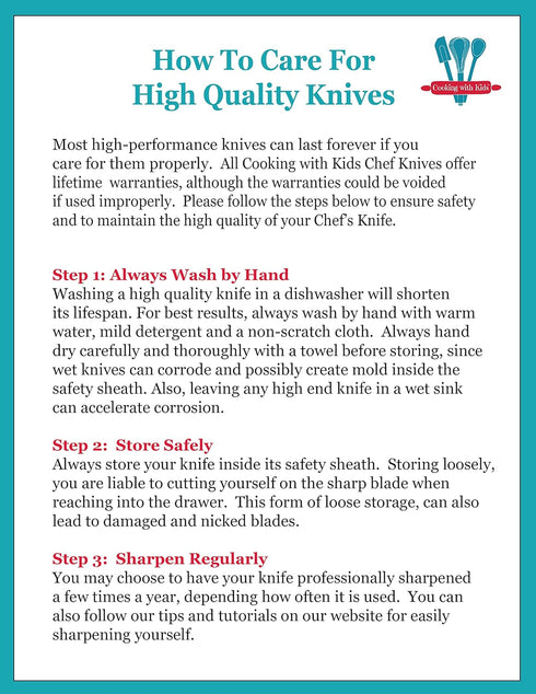 My First Chef's Knife for Children - Royal/Navy with Protective Safety Sheath, German Stainless Steel