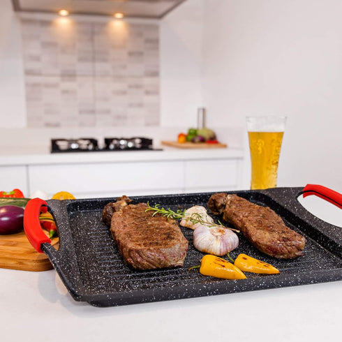 Moss & Stone Griddle Aluminum BBQ, 18x11" Rectangle Grill Pan, Non-stick Flat Top Griddle for Indoor Cooking
