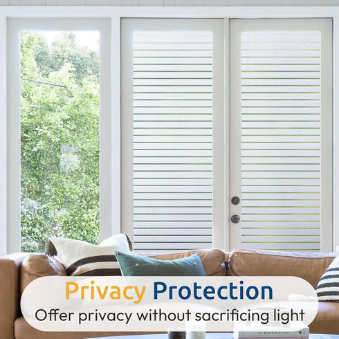 rabbitgoo Window Privacy Film - Frosted Glass Cling for Non-Adhesive Static Cling, Anti-UV Reeded Blinds Sticker, 23.6"