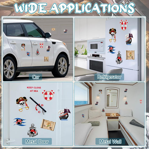 12 Pcs Cruise Door Magnet Stickers, Pirate Captain Mouse Sea Navigation Decorations for Cruise Ship Holiday Decor