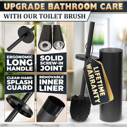 Set Black Toilet Brush and Holder - Scratch Resistant Black Toilet Bowl Brush and Holder with Soft Bristles Replaceable