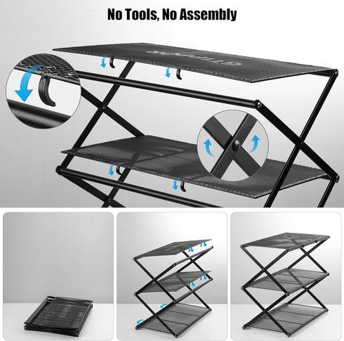3 Closet, Small Shoe Rack for Entryway - Tier Shoe Organizer Metal Foldable Shoes Storage Rack, Zero Tool Install