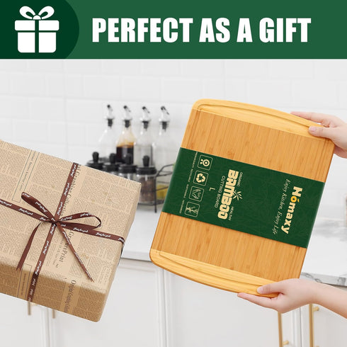 Kitchen,14.5x11.5" Homaxy Large Bamboo Cutting Boards for Wood L Cutting Board with Juice Groove, Wooden Butcher Block