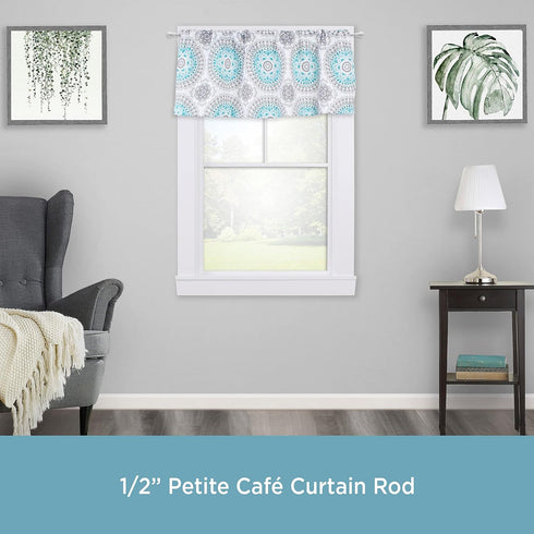 Kenney KN55250 Davenport Ball End Petite Café Decorative Curtain Rod, 28-48" Adjustable, White