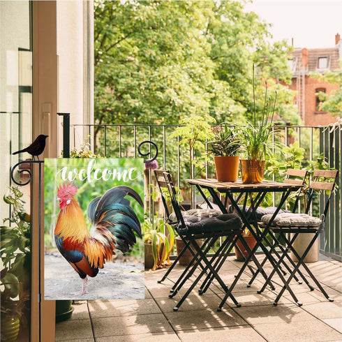 Welcome Rooster Garden Flag, 12.5X18 Double-Sided Farm Animal Chicken Flag for Outdoor Decor