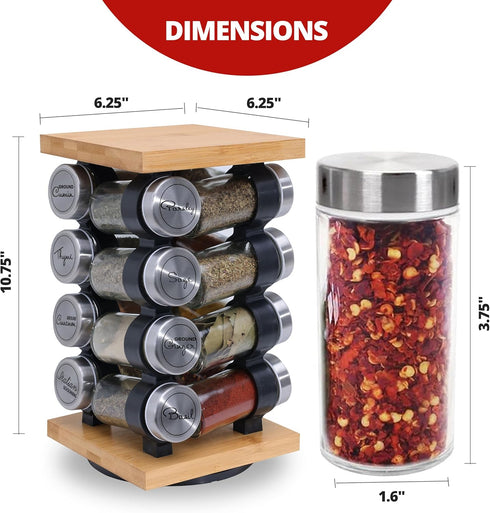 16 5-Year Countertop Orii Jar Rotating Bamboo Spice Rack with Spices Included & Spice Refill Program Compact Spice Rack