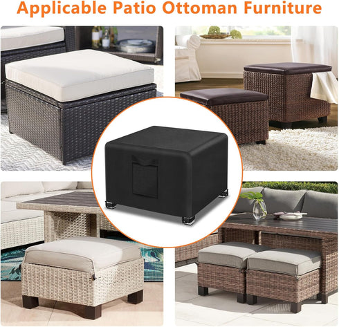 2Pcs-20 20" 18" Kovshuiwe Outdoor Patio Ottoman Cover L x W x H, Waterproof Patio Ottoman Cover, Heavy Duty Outdoor