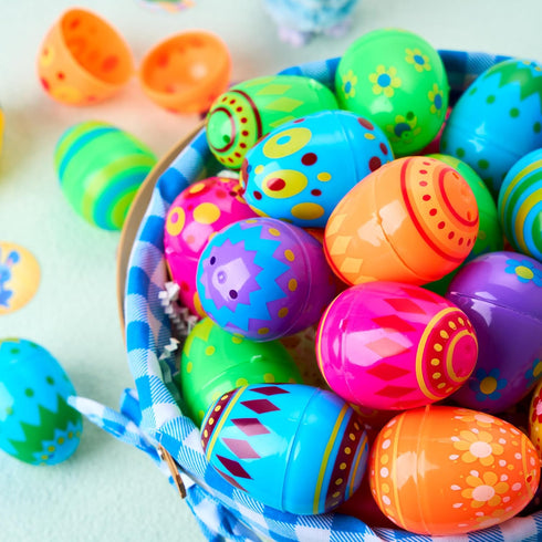 200 2.3" JOYIN Pcs Plastic Printed Bright Easter Eggs Tall for Easter Hunt, Basket Stuffers Fillers, Classroom Prize