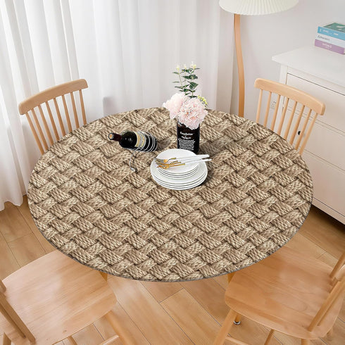 COKCOKR 36"-44" Polyester Fabric Round Table Cover,Jute Woven Texture Tablecloth Natural Beige Braided Tablecloths