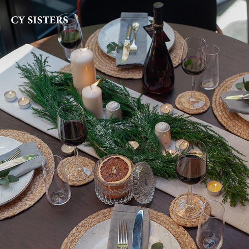 Round Woven Placemats Set of 6, Natural Water Hyacinth, 13.5 Inch Rattan Placemats for Outdoor Patio Table