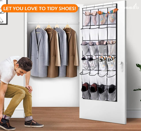 24 MISSLO Over The Door Shoe Organizer Large Mesh Pockets, White
