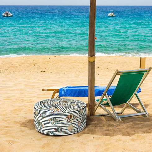 D21 xH9 DYTXIII Inflatable Ottoman Stool for Outdoor/Indoor Use, Water Repellent Patio Foot Rest with Portable